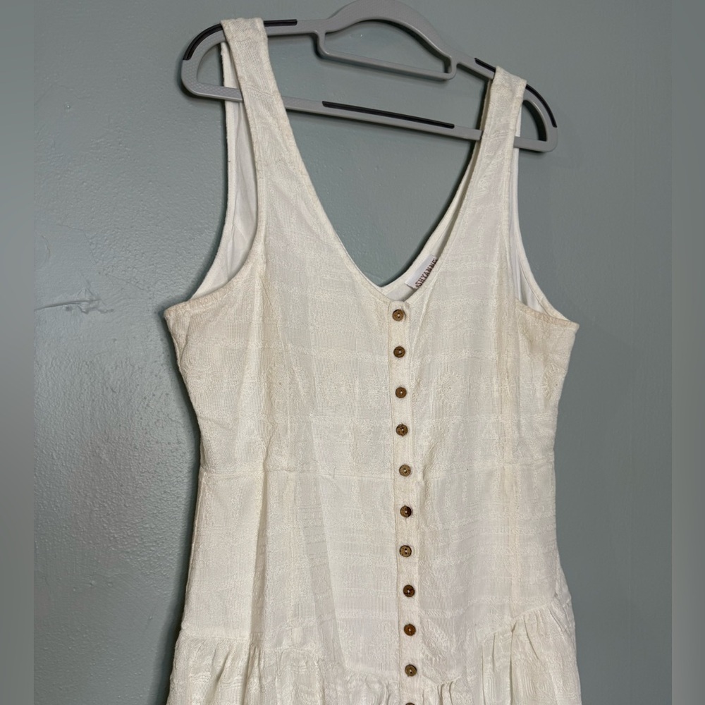 SHYANNE WOMEN'S DROP‎ WAIST BUTTON FRONT SLEEVELESS MIDI DRESS - Picture 6 of 9
